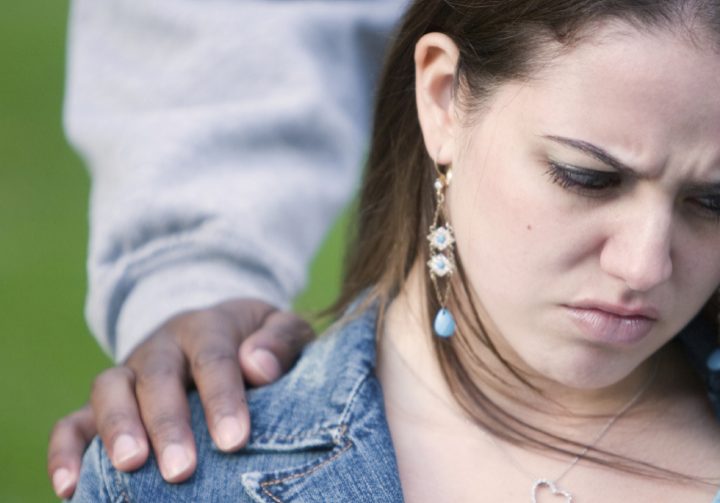 Woman unhappy and hurt from domestic violence